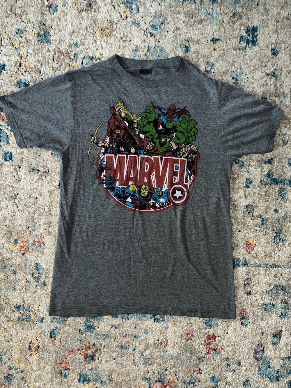Marvel Gray Short Sleeve Tee with Classic Multi-Hero Graphic